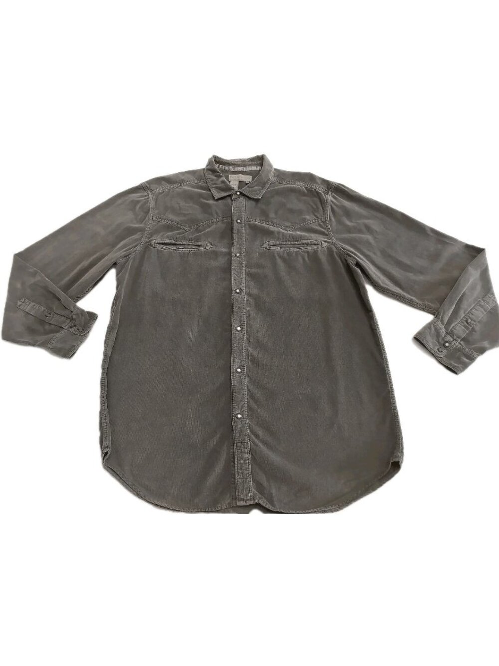 The Territory Ahead Men Gray Cotton Corduroy Pearl Button-Up Shirt L Pockets